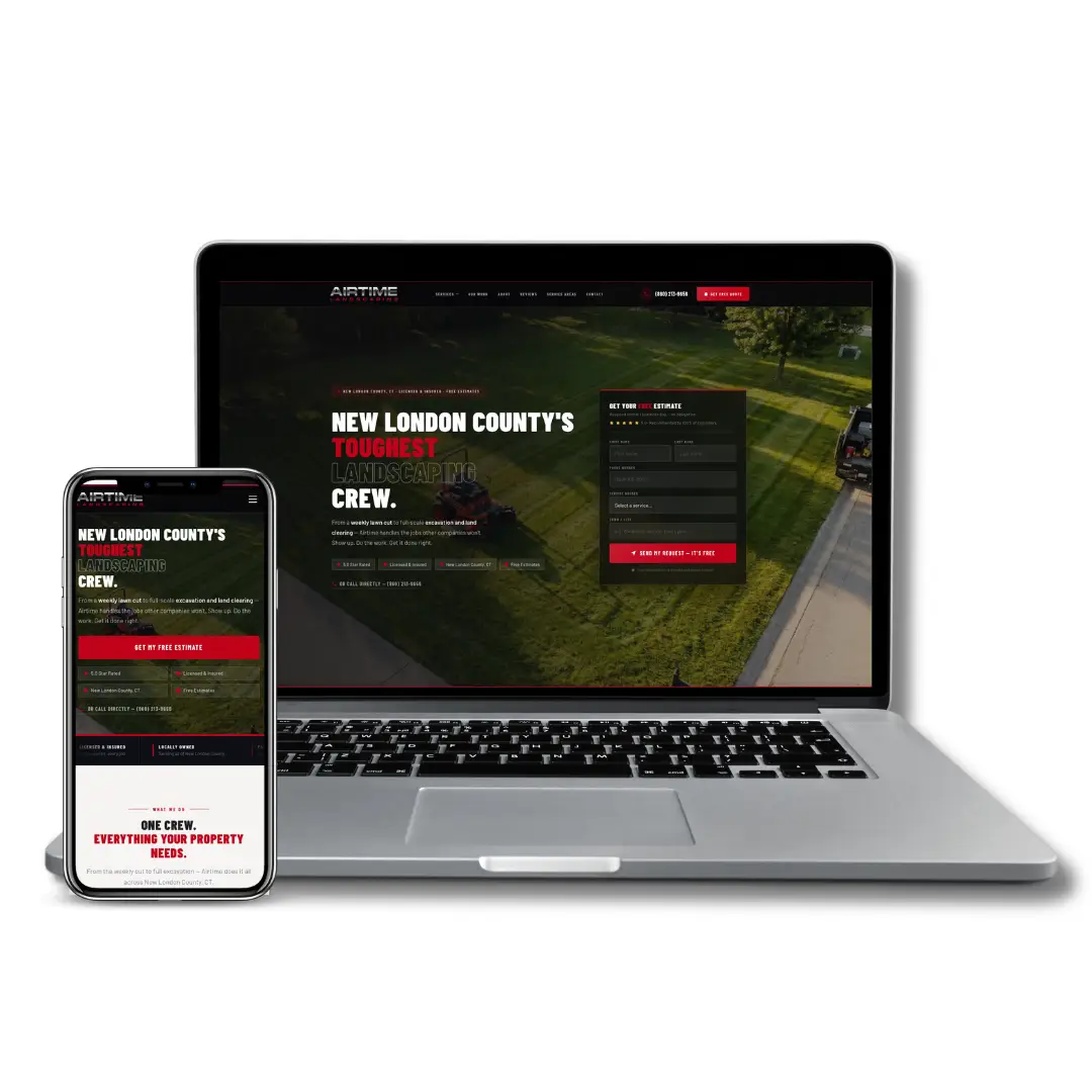 Airtime Landscaping website on a laptop and phone