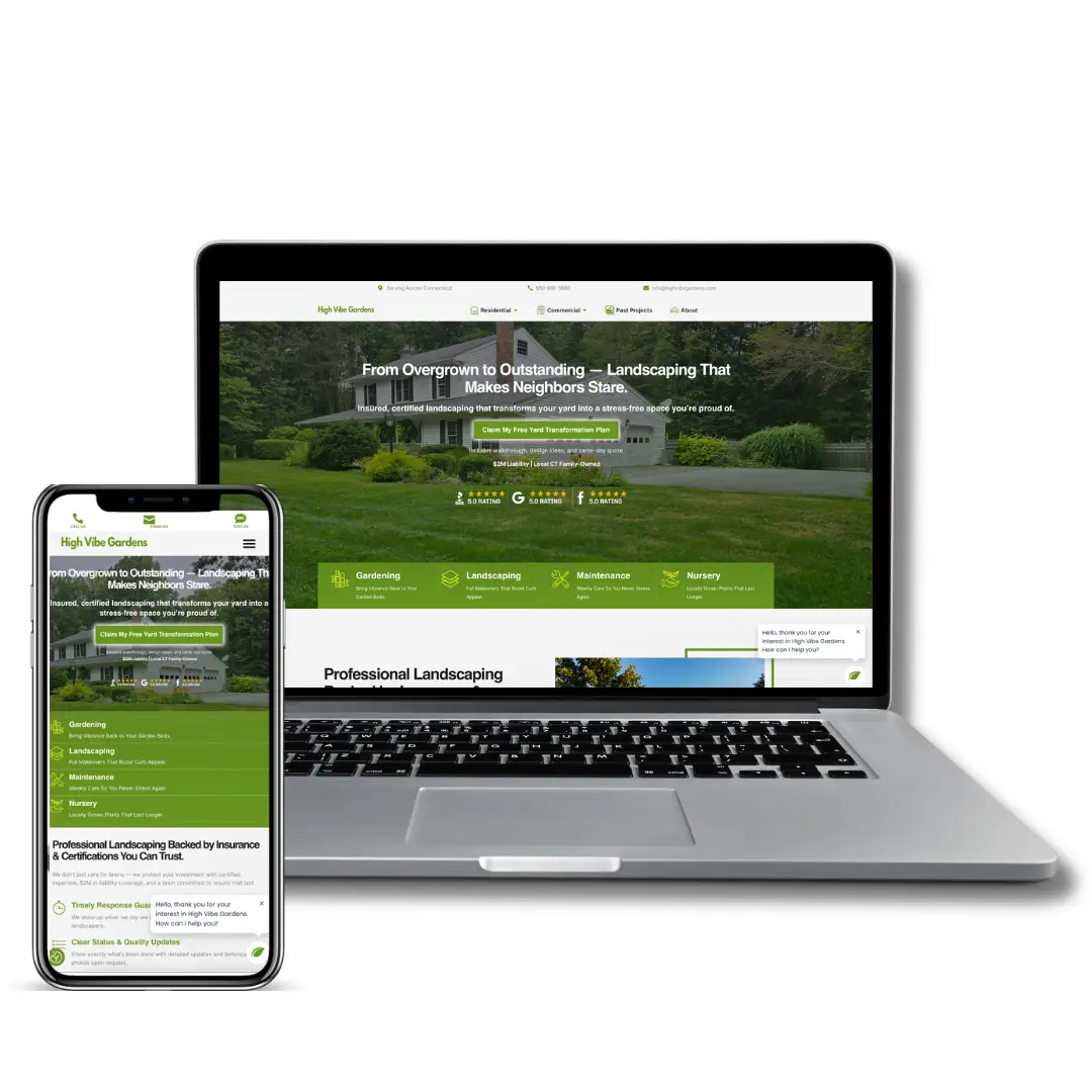 High Vibe Gardens website on a laptop and phone