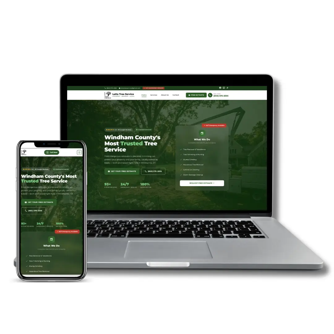 Letts Tree Service website on a laptop and phone