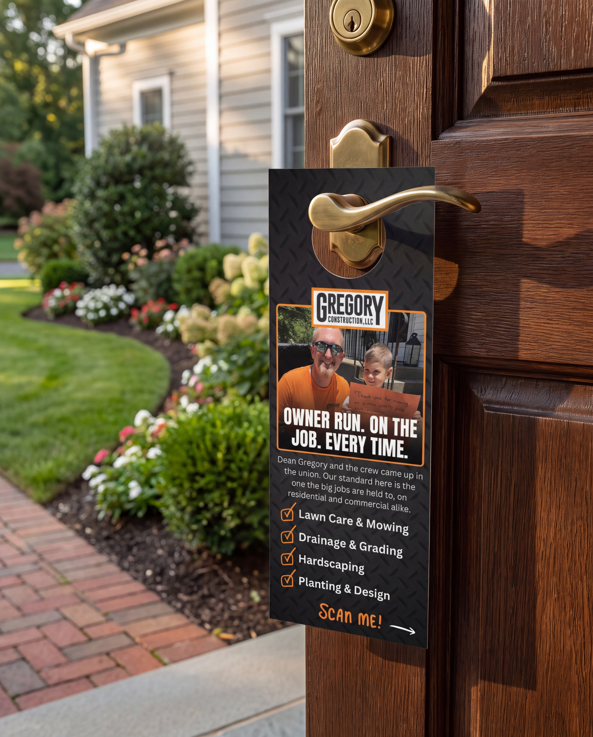 A finished door hanger campaign on a front door